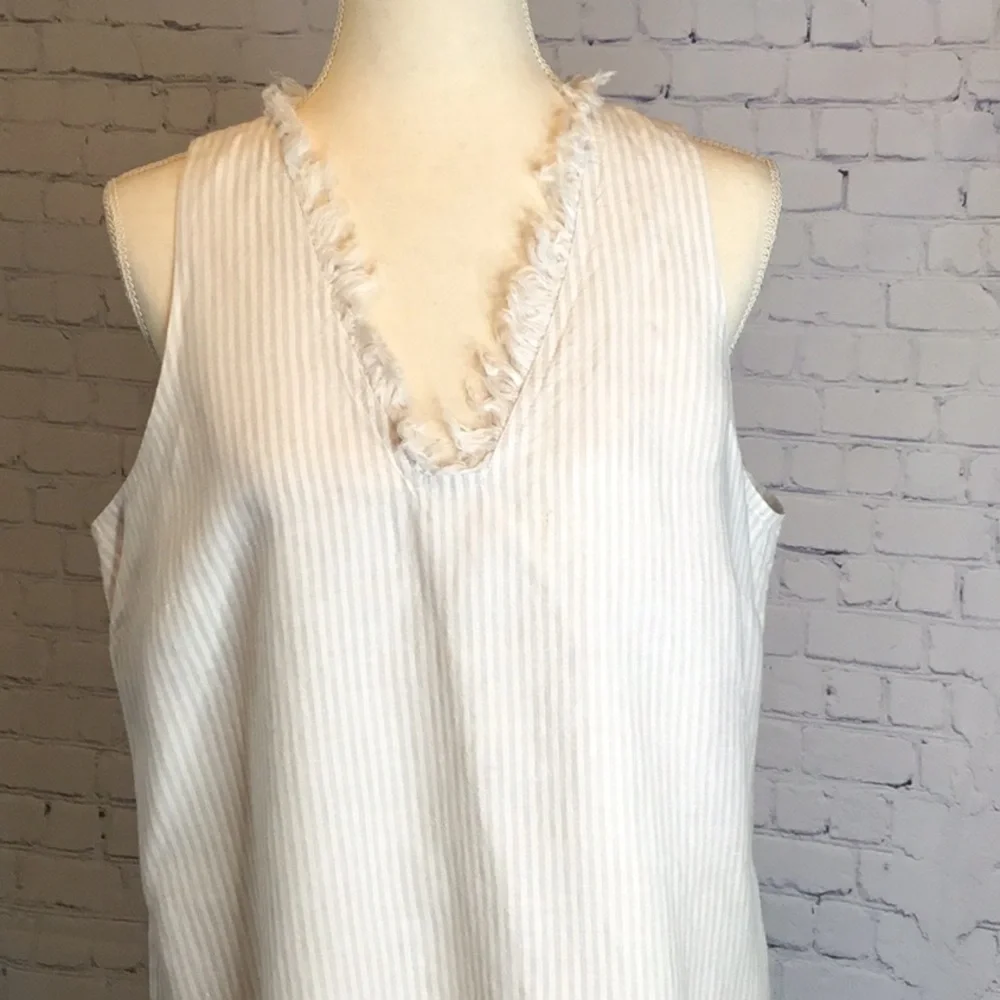 Tommy Bahama Two Palms Ruffle White/tan Striped Shift Dress - Picture 1 of 12